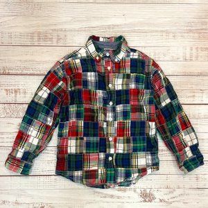 Boys Madras Patchwork Plaid Button Up Shirt